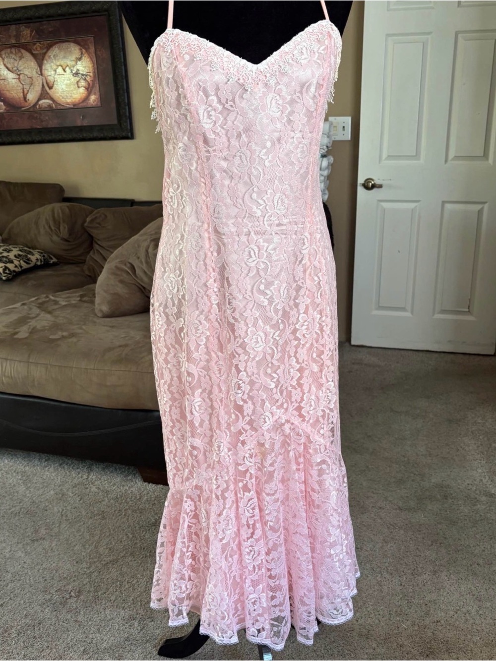 Vintage Gunne Sax Pink Lace Strapless Mermaid Dress